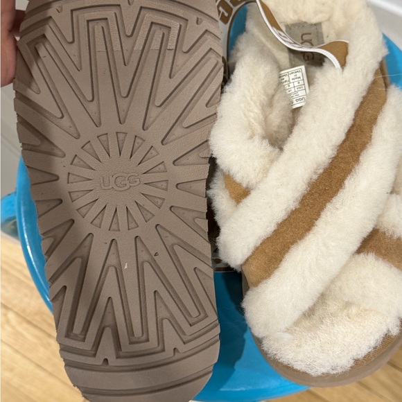 UGG Cream and Tan Fluffy Sandals - Picture 2 of 2